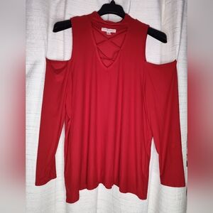 Red Cold Shoulder Long Sleeve Top